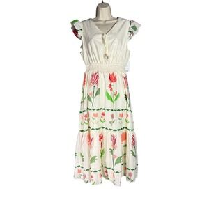 Kindred Floral Midi Dress Womens M NWT Cotton Lined Ruffle Cottagecore Beachy